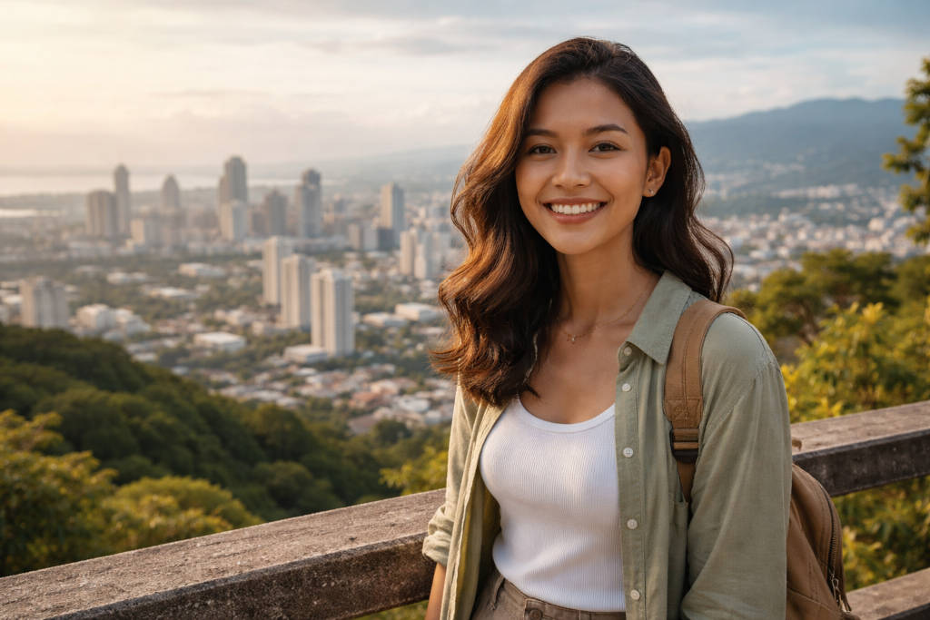 Mika Smiling With Cebu City Skyline In The Background For where to stay in Cebu City