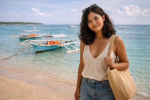 Mika smiling during a calm Bantayan Island travel moment