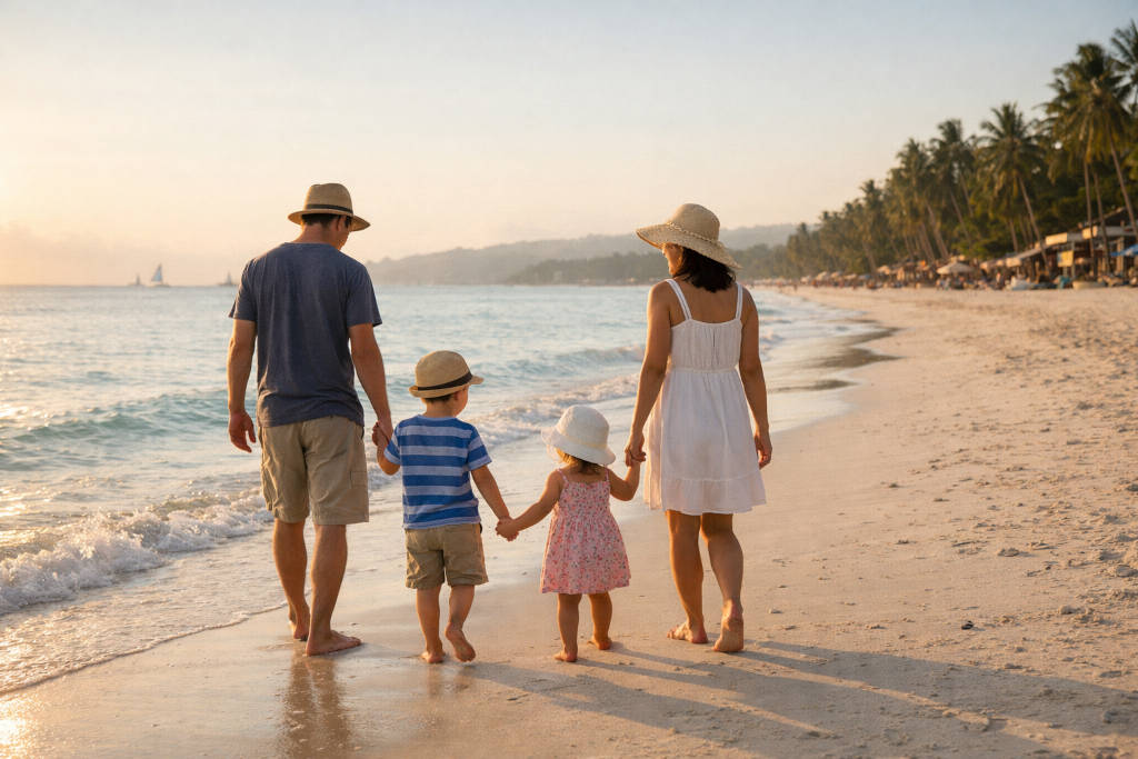 Boracay with Kids early morning walk on White Beach