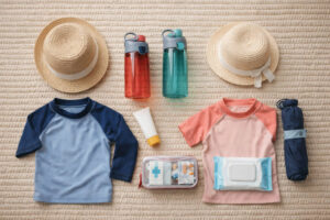 Boracay with Kids packing for heat and sun with hats and water