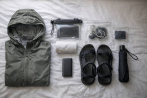 Rainy season essentials for Cagayan de Oro Rainy Season Travel laid out neatly