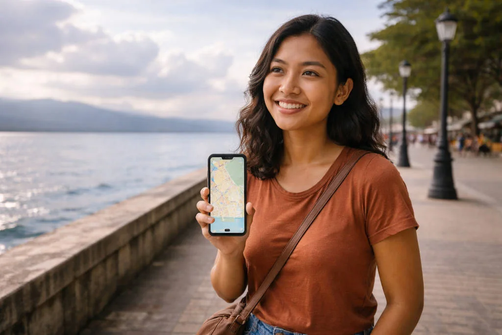 Mika Smiling With Dumaguete Itinerary Plan At The Boulevard