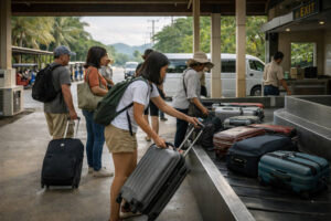 Baggage handoff and terminal exit at Lio Airport for el nido airport to town