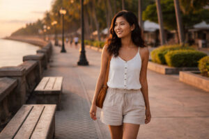 Free Things to Do in Dumaguete with Mika smiling on a low-key rest day walk at Rizal Boulevard