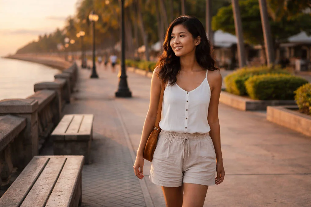 Free Things to Do in Dumaguete with Mika smiling on a low-key rest day walk at Rizal Boulevard