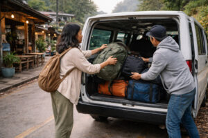 Bags being loaded into local transport in Sagada for travelers deciding how to get around Sagada