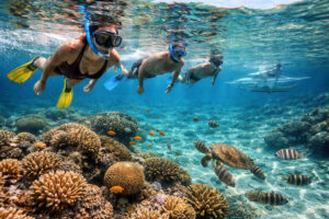 Easy snorkeling scene for a Moalboal Travel Guide with clear water and reef activity
