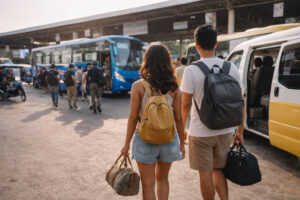 Moalboal weekend trip Cebu to Moalboal transport setup with bags ready