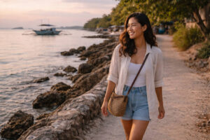 Moalboal weekend trip with Mika on a calm coastal walk near Panagsama Beach