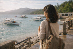 Traveler enjoying a calm Philippines itinerary for first timers near the shore