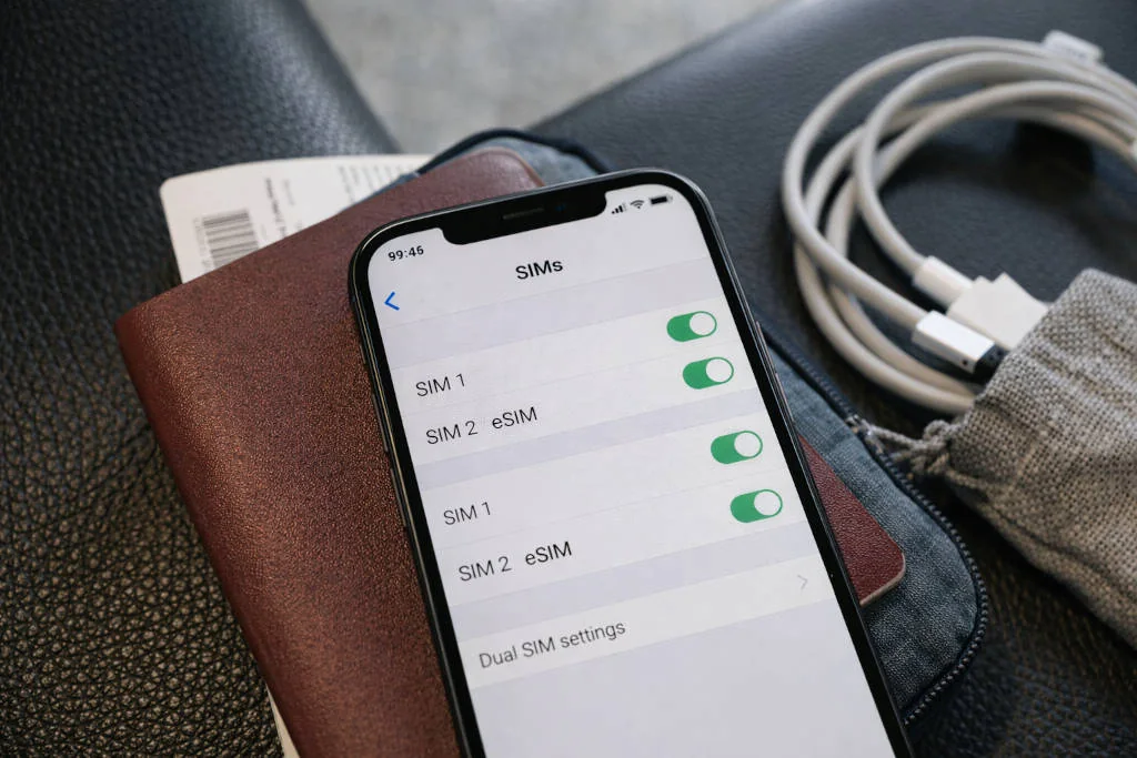 Phone prepared for eSIM and dual-SIM travel setup in the Philippines