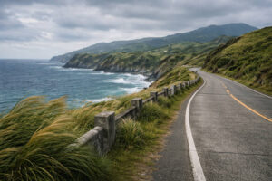 Weather risk for Puerto Princesa to Batanes shown by a windy Batanes coastal road