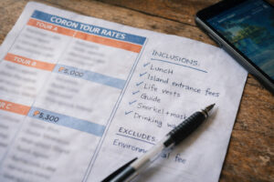 Price and inclusions check before paying for a Coron tour in a guide about scams in Coron