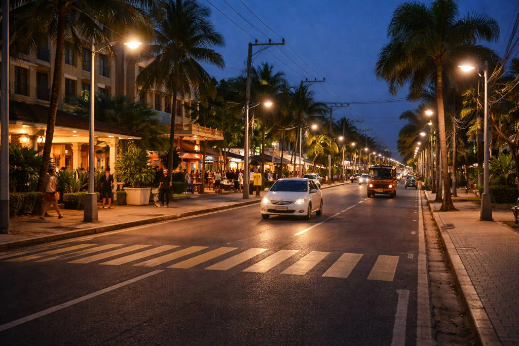 Well-lit main road in Lapu-Lapu City for solo travel Mactan night movement planning