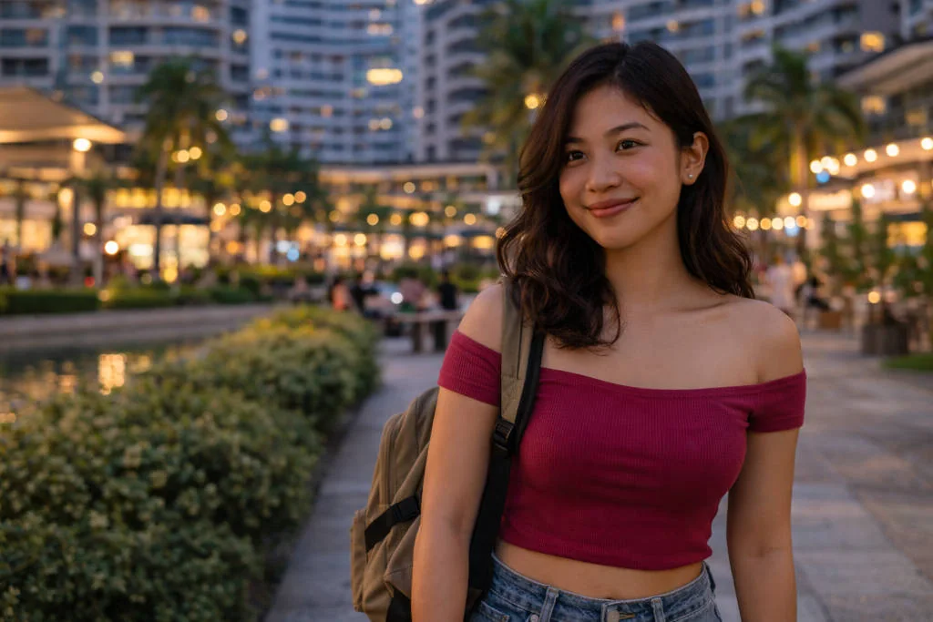 Mika Santos in Mactan Newtown during solo travel Mactan planning time
