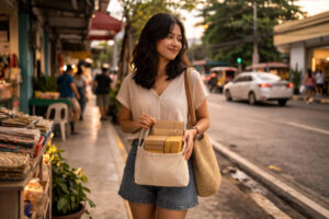 Souvenir Shopping In Iloilo City with Mika Santos holding a budget-friendly pasalubong bundle