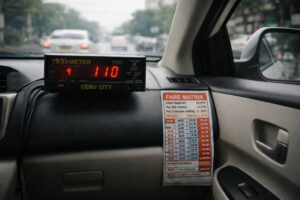 Taxi meter and fare matrix reminder for Scams In Cebu City awareness