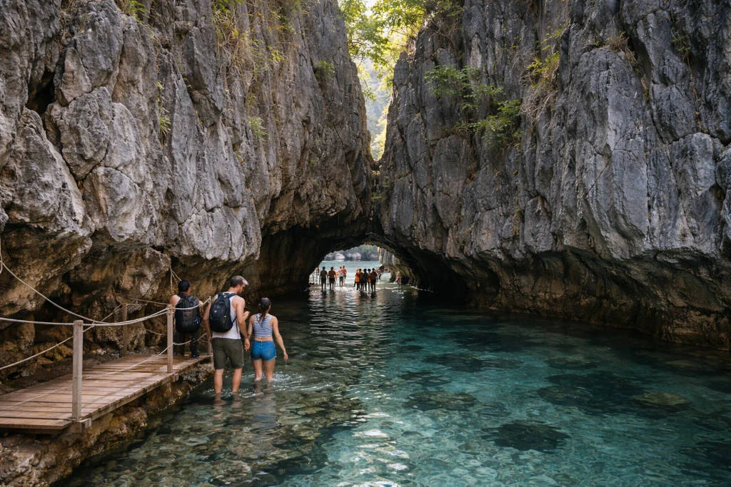 Narrow opening between the Twin Lagoons at low tide in Twin Lagoon