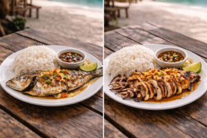 What to Eat in Malapascua with a simple grilled Seafood meal and rice
