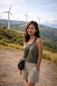 Mika Santos at the viewpoint of Windmill Farm Pililla