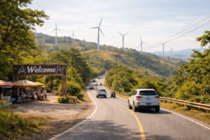 Road approach and arrival area at Windmill Farm Pililla
