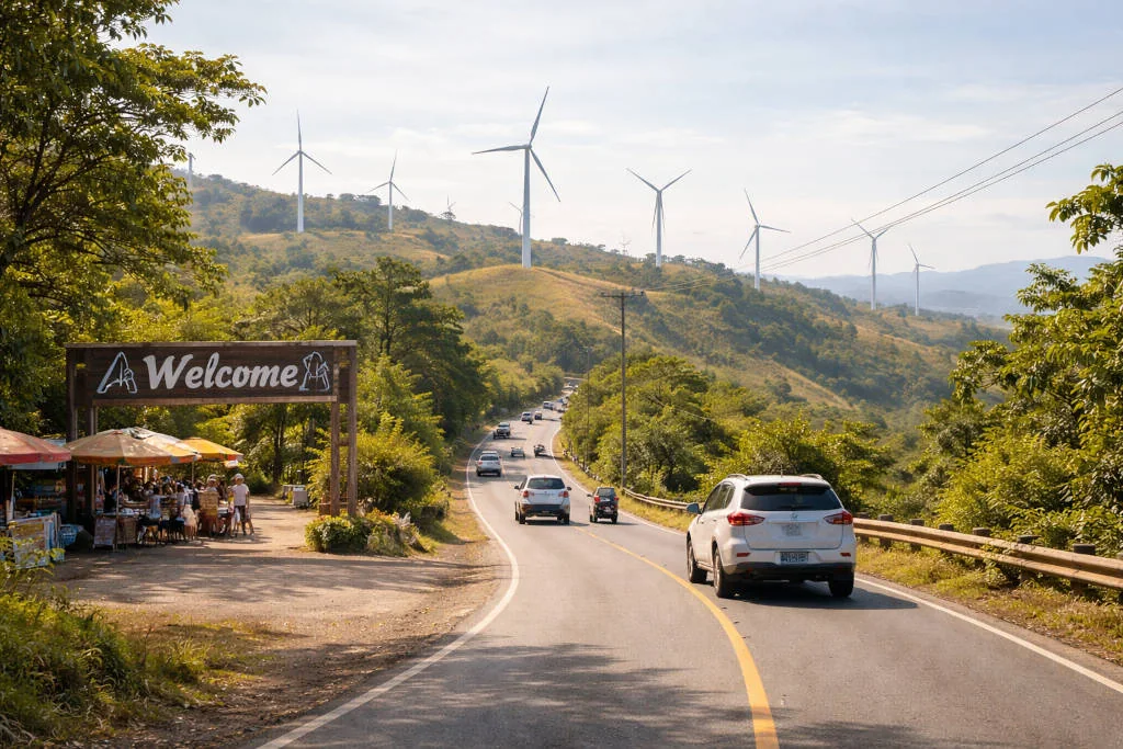 Road approach and arrival area at Windmill Farm Pililla