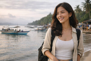 Mika by the coast while discussing the best time to visit Puerto Princesa
