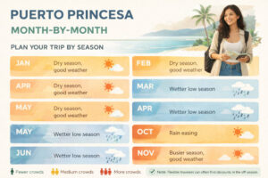 Month-by-month guide for best time to visit Puerto Princesa with weather crowds and sea conditions