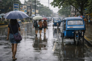 Rainy street scene showing best time to visit Puerto Princesa trade-offs in wetter months