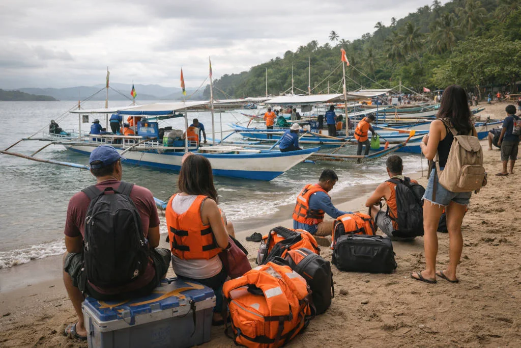 Sabang boarding area during the best time to visit Puerto Princesa planning process