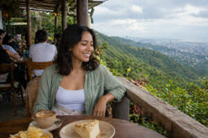 Cebu City with Kids at a Busay café with Mika smiling in a relaxed setting