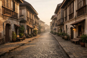 How many days in Vigan guide photo of early morning Calle Crisologo with cobblestone street and heritage houses