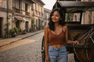 How many days in Vigan guide photo of Mika smiling beside a kalesa on a quiet heritage street