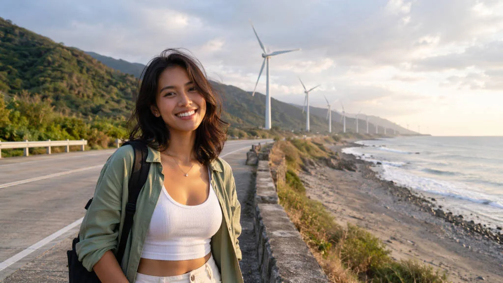 Ilocos Norte coastal road scene for ilocos norte itinerary 4 days with windmills and open shoreline