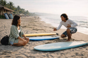 Beginner surf lesson setup in Urbiztondo for a La Union itinerary 3 days trip