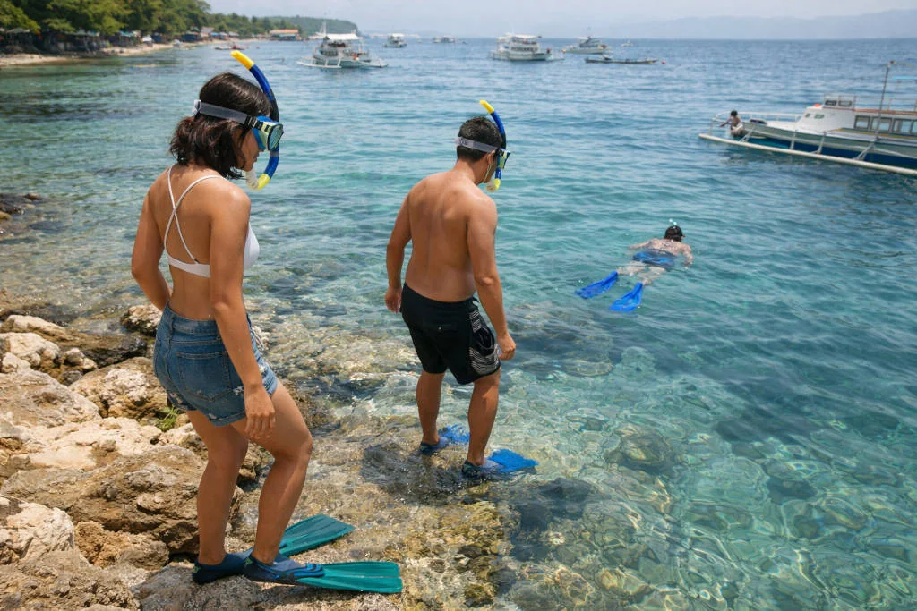 Shore-entry snorkeling near the Sardine Run area in Moalboal