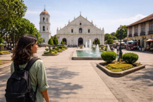 Central landmarks in a Vigan travel guide near Plaza Salcedo and Vigan Cathedral