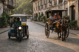 Tricycle and kalesa choices in a Vigan travel guide