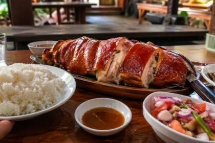 Cebu lechon with crispy skin and rice for what to eat in Cebu City