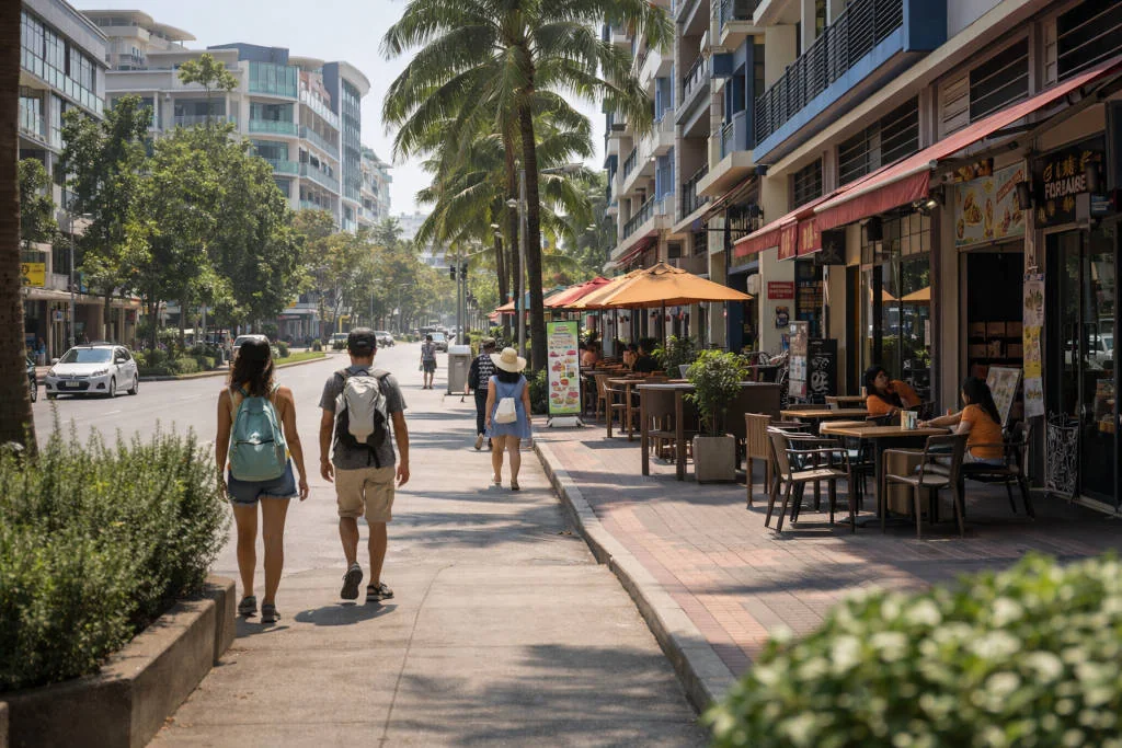 Walkable Mactan Newtown scene for travelers choosing where to stay in Mactan