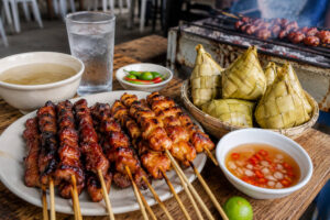 best restaurants in Cebu City barbecue meal with puso rice and grilled skewers