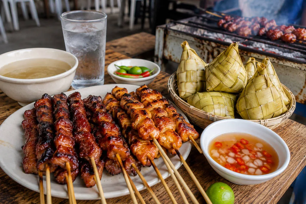 best restaurants in Cebu City barbecue meal with puso rice and grilled skewers