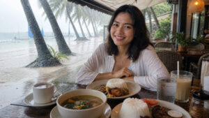 Indoor Boracay rainy day food trip stop with warm meals and drinks