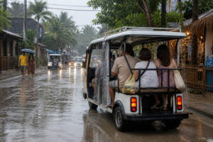 Boracay rainy day e-trike ride during wet weather