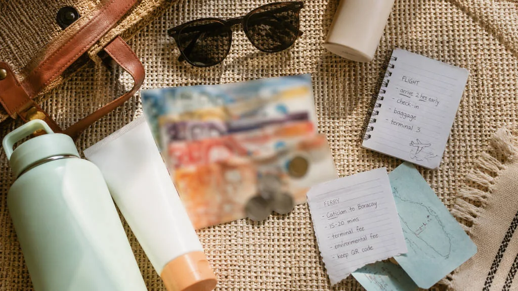 Boracay travel budget essentials with cash and travel notes