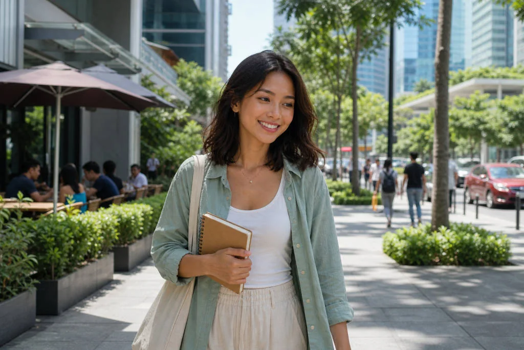 Mika walking through a Cebu City work-friendly area