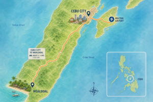 Cebu City to Moalboal route for planning Cebu City vs Moalboal City Base vs Beach Base travel time