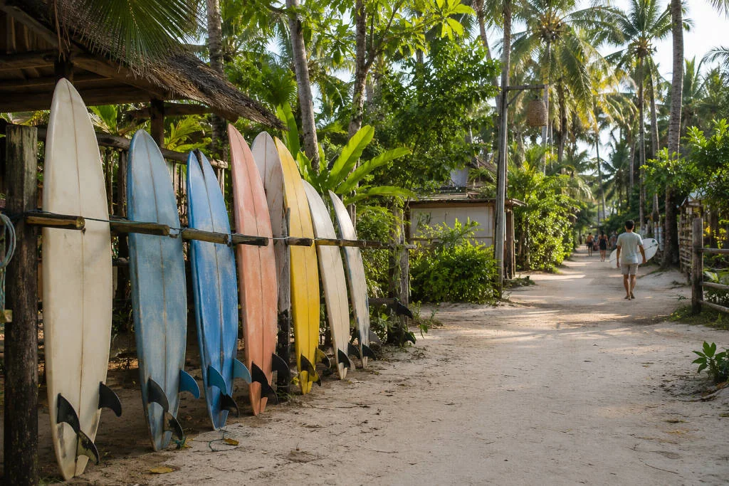Surfboards near Cloud 9 for cloud 9 siargao entrance fee and rental cost planning