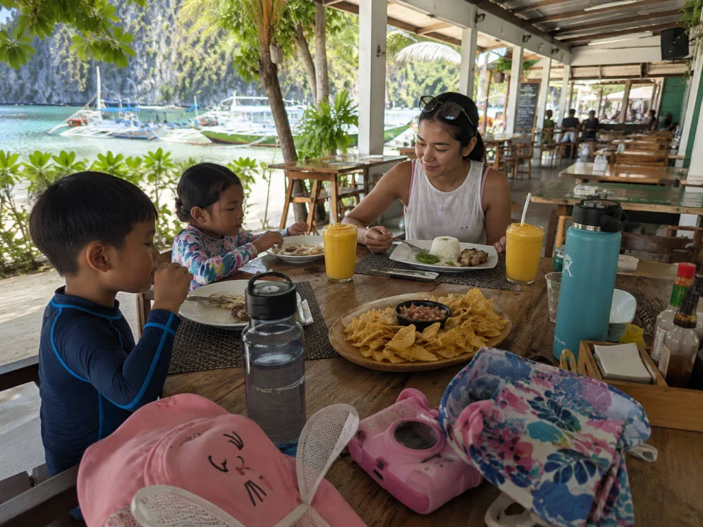 Easy snack and meal break during El Nido with kids