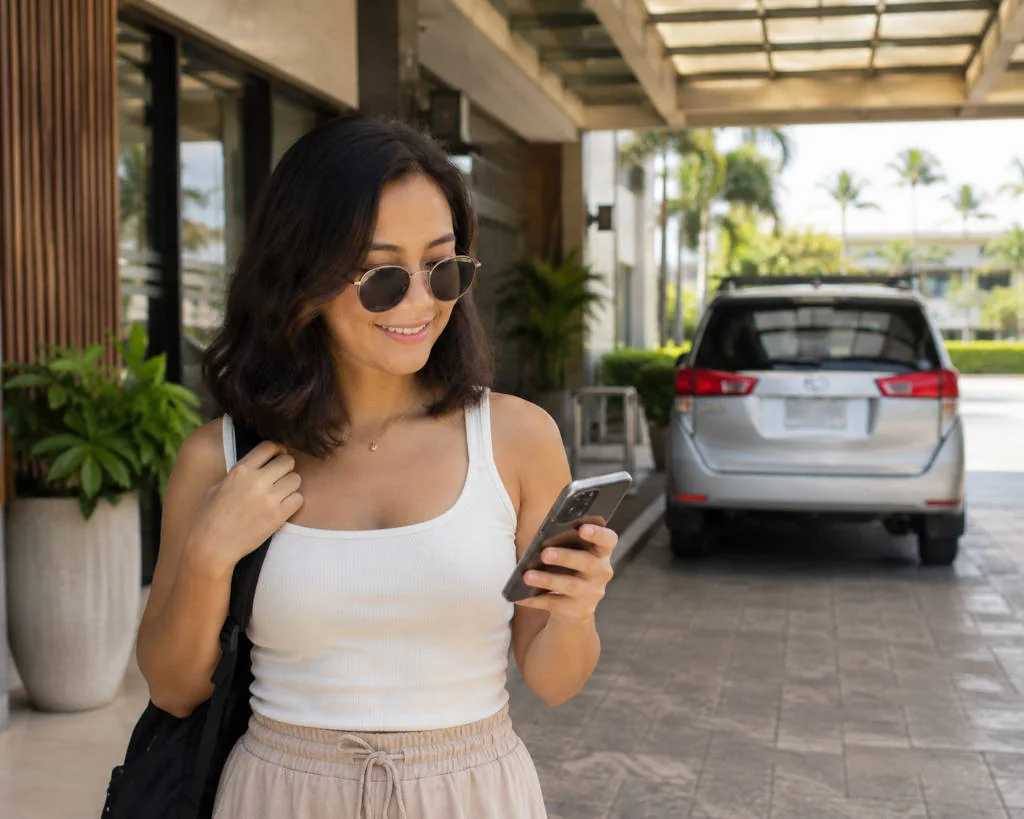 Mika planning how to get around Cagayan de Oro with a phone map
